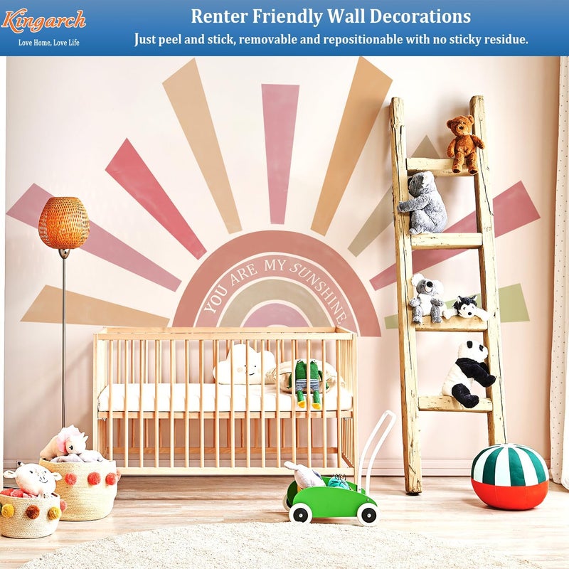 Kingarch Large Rainbow Sun Wall Decals, Inspirational Peel and Stick Fabric Nursery Wall Decor, Removable Home Room Wall Decor Murals Stickers for Kids Girls Toddler Bedroom Living Room Playroom - Image 3